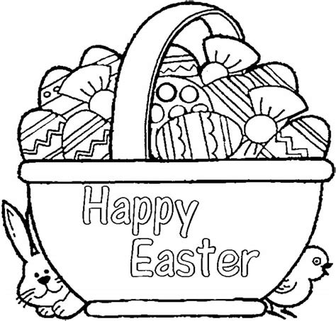 happy easter coloring page basket of eggs